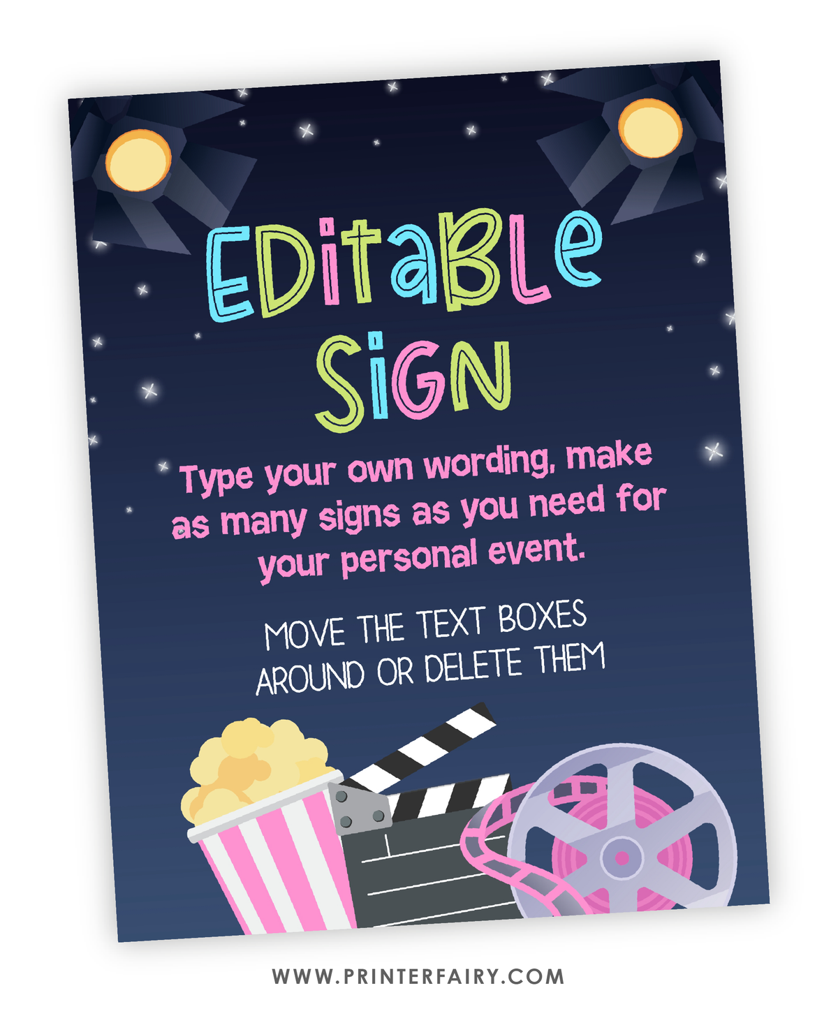 Movie Night Birthday Party Editable Sign