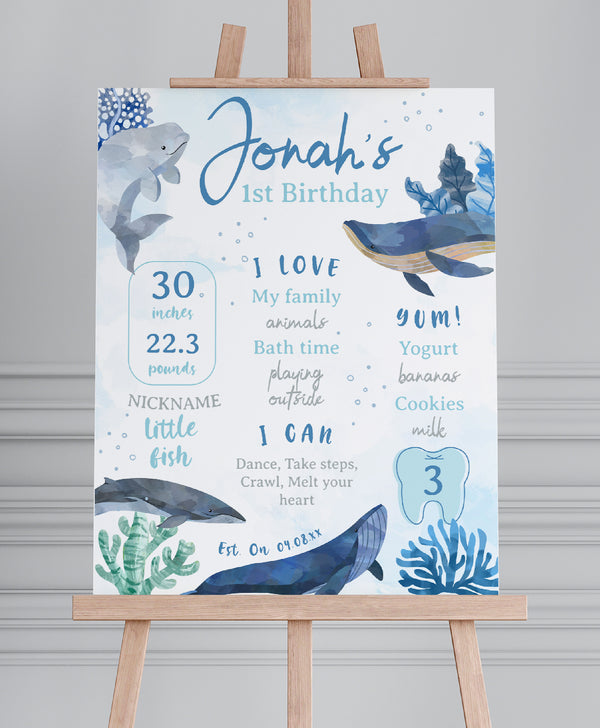 Whales First Birthday Board