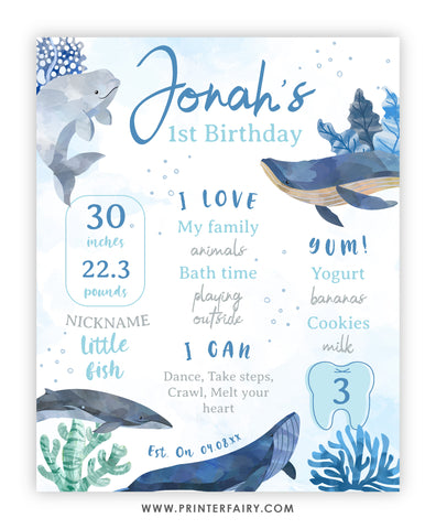 Whales First Birthday Board