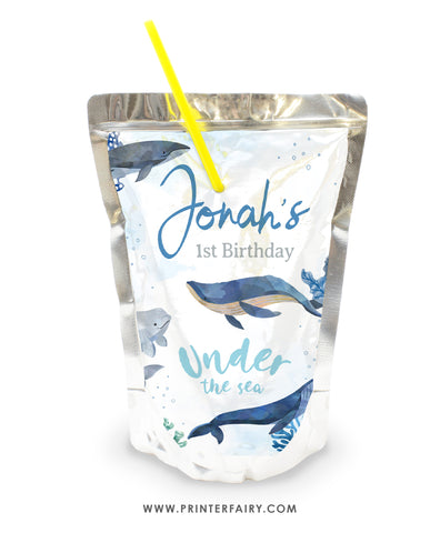 Whales Birthday Party Drink Pouch Label