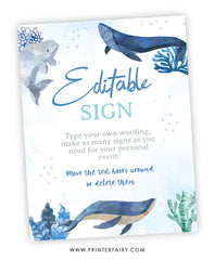 Whales Birthday Editable Sign