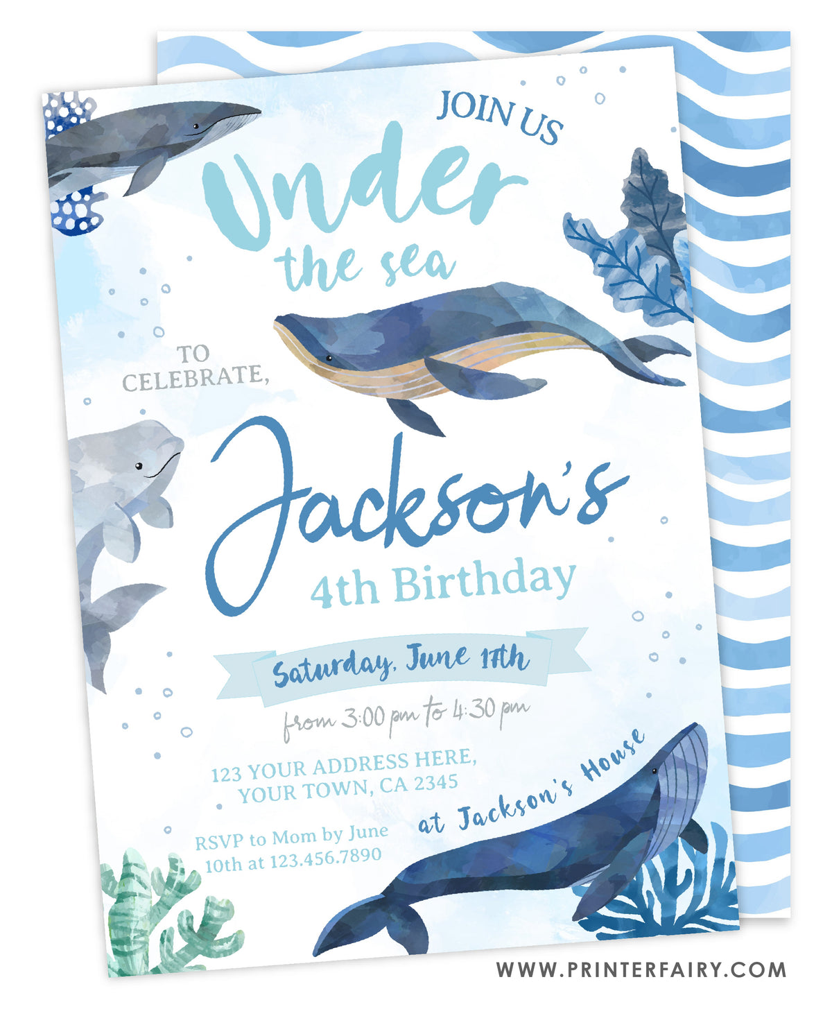 Whales Birthday Party Invitation