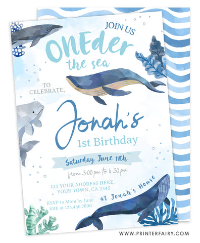 Whales First Birthday Party Invitation
