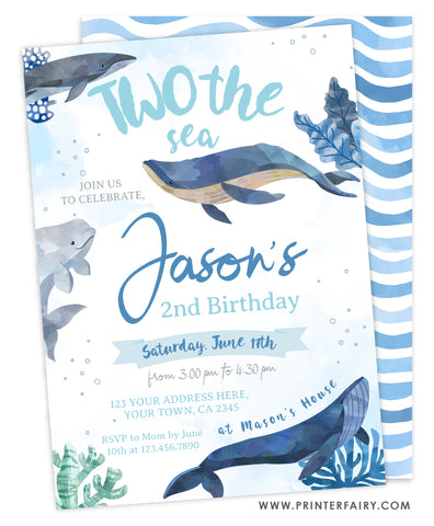 Whales Second Birthday Party Invitation