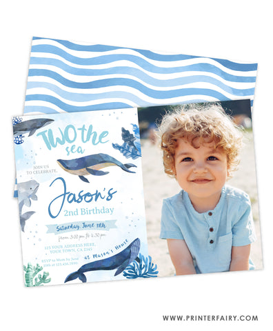 Whales Second Birthday Invitation with Photo