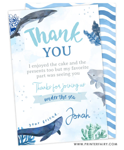 Whales Birthday Party Thank You Card