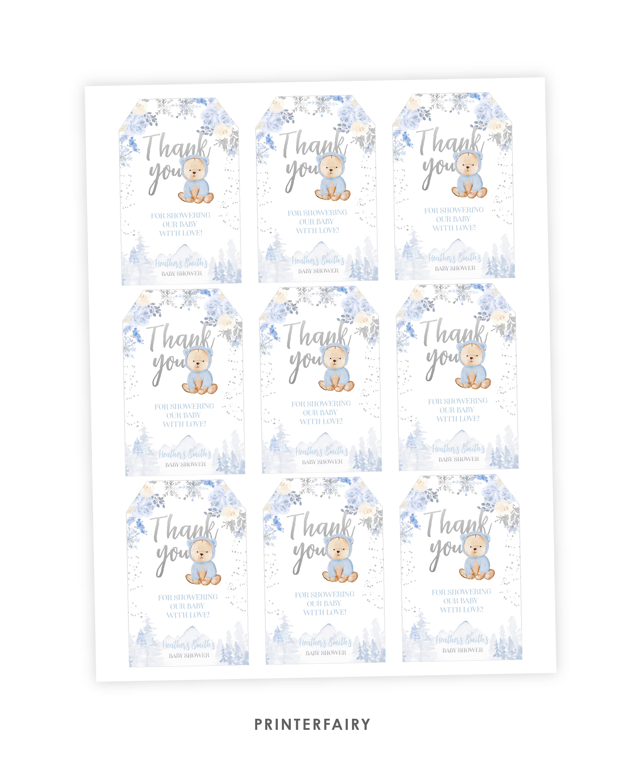 Winter Bear Baby Shower Favor Tags