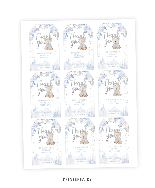 Winter Bear Baby Shower Favor Tags