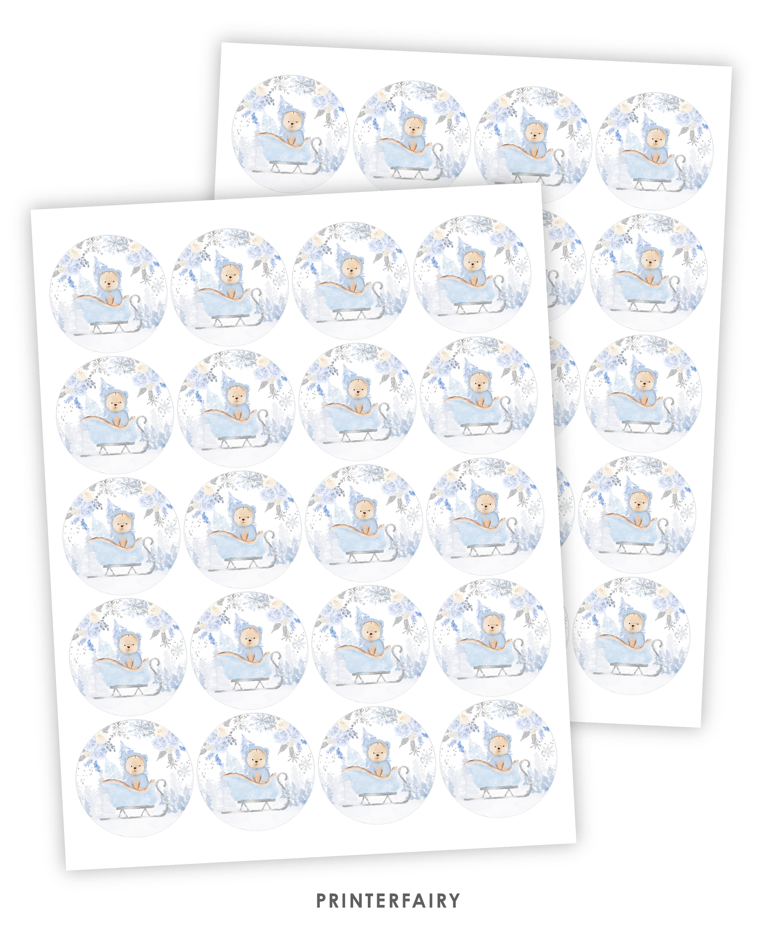 Winter Bear Baby Shower Cupcake Toppers