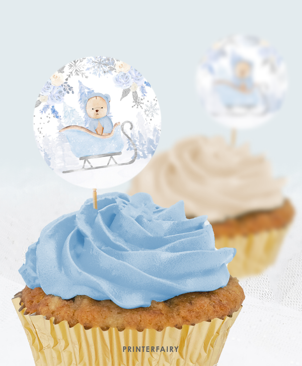 Winter Bear Baby Shower Cupcake Toppers