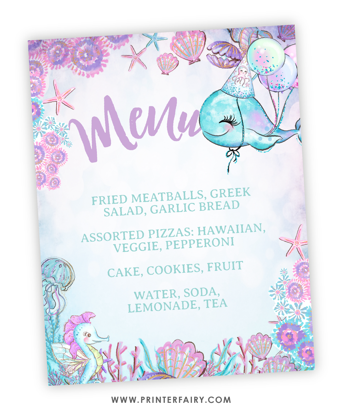 Under The Sea Birthday Menu