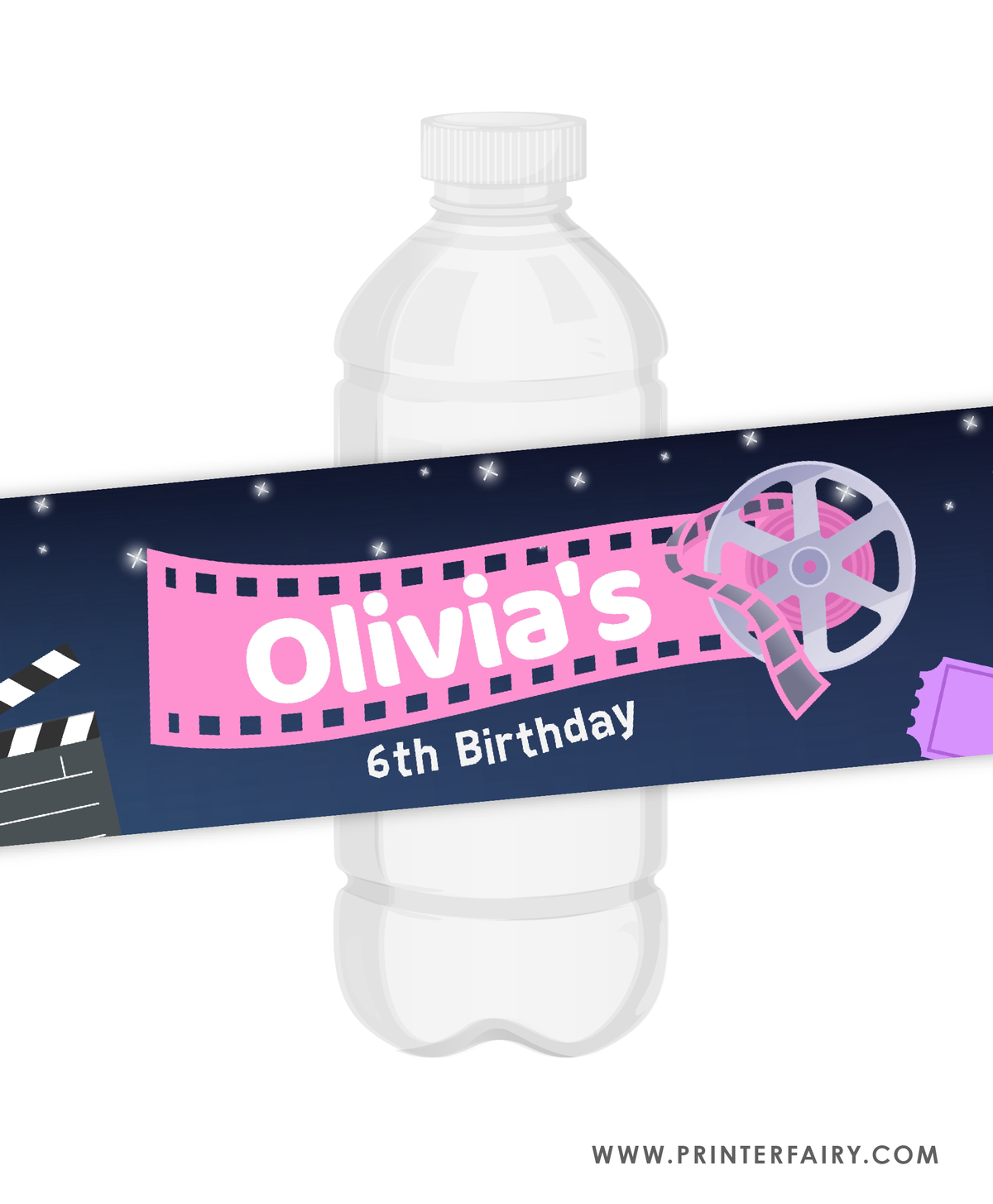 Movie Night Birthday Party Bottle Label