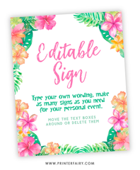 Luau Birthday Party Editable Sign