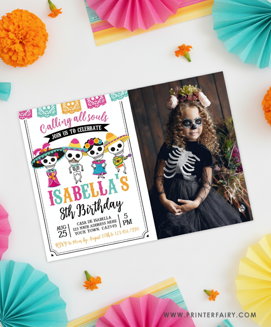 Dia de los Muertos Birthday Invitation with photo