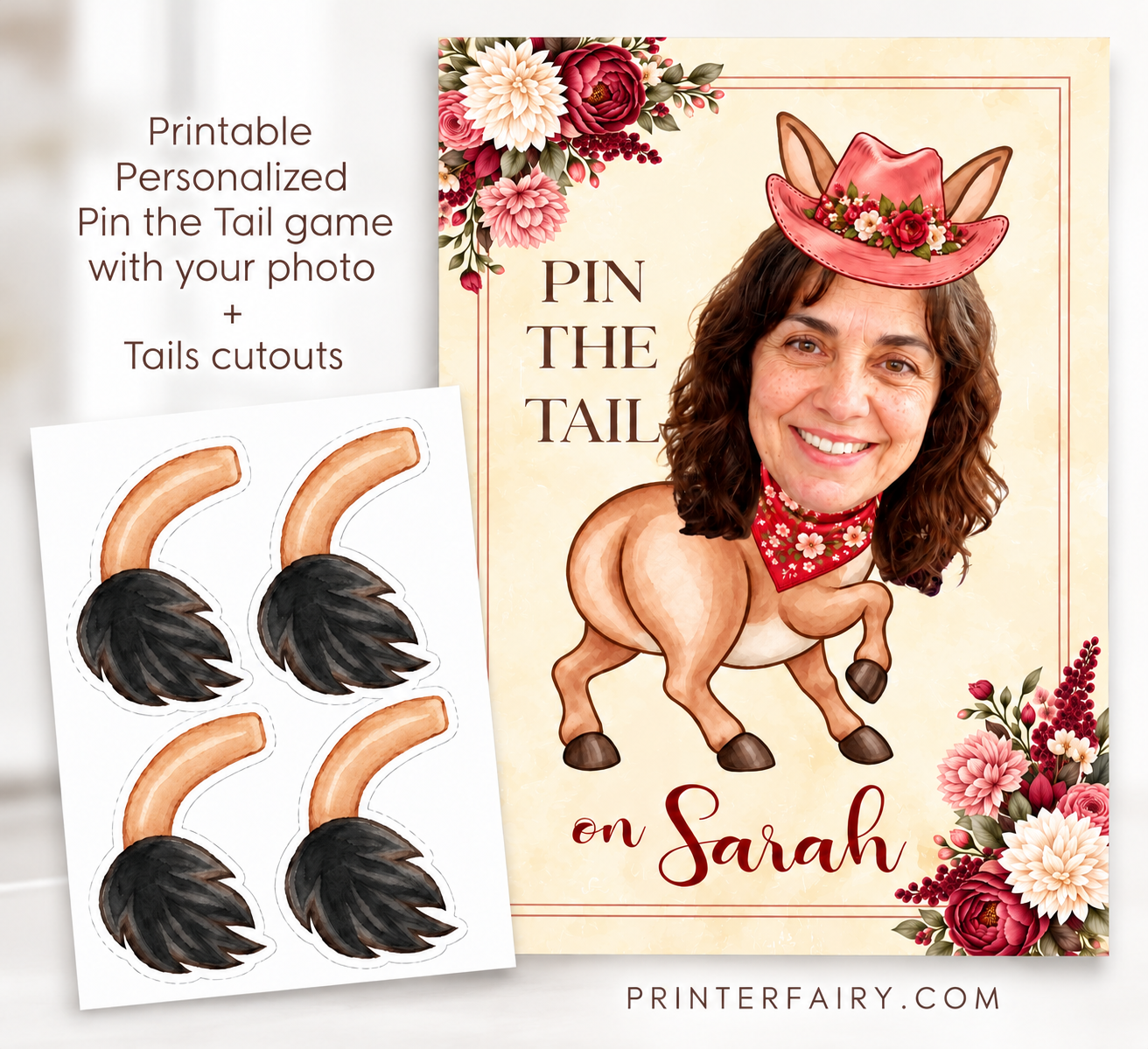 Custom Photo Pin the Tail on the Donkey Game – Cowgirl Western Party