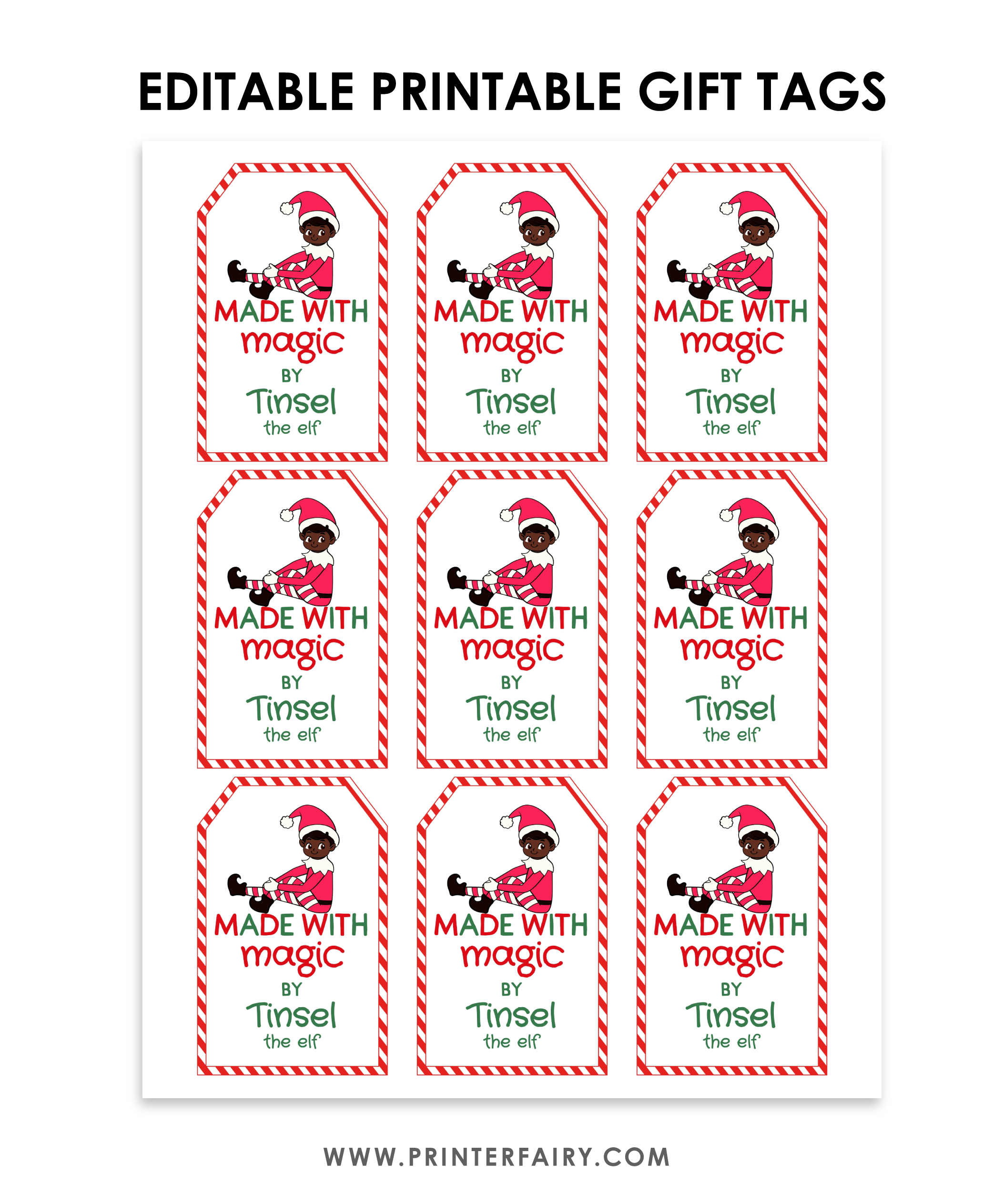 elf christmas gift tags sheet