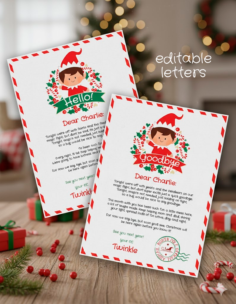Christmas Elf Arrival, Goodbye Letter and Envelope