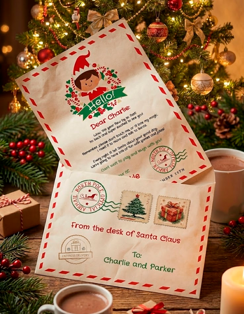 Christmas Elf Arrival, Goodbye Letter and Envelope