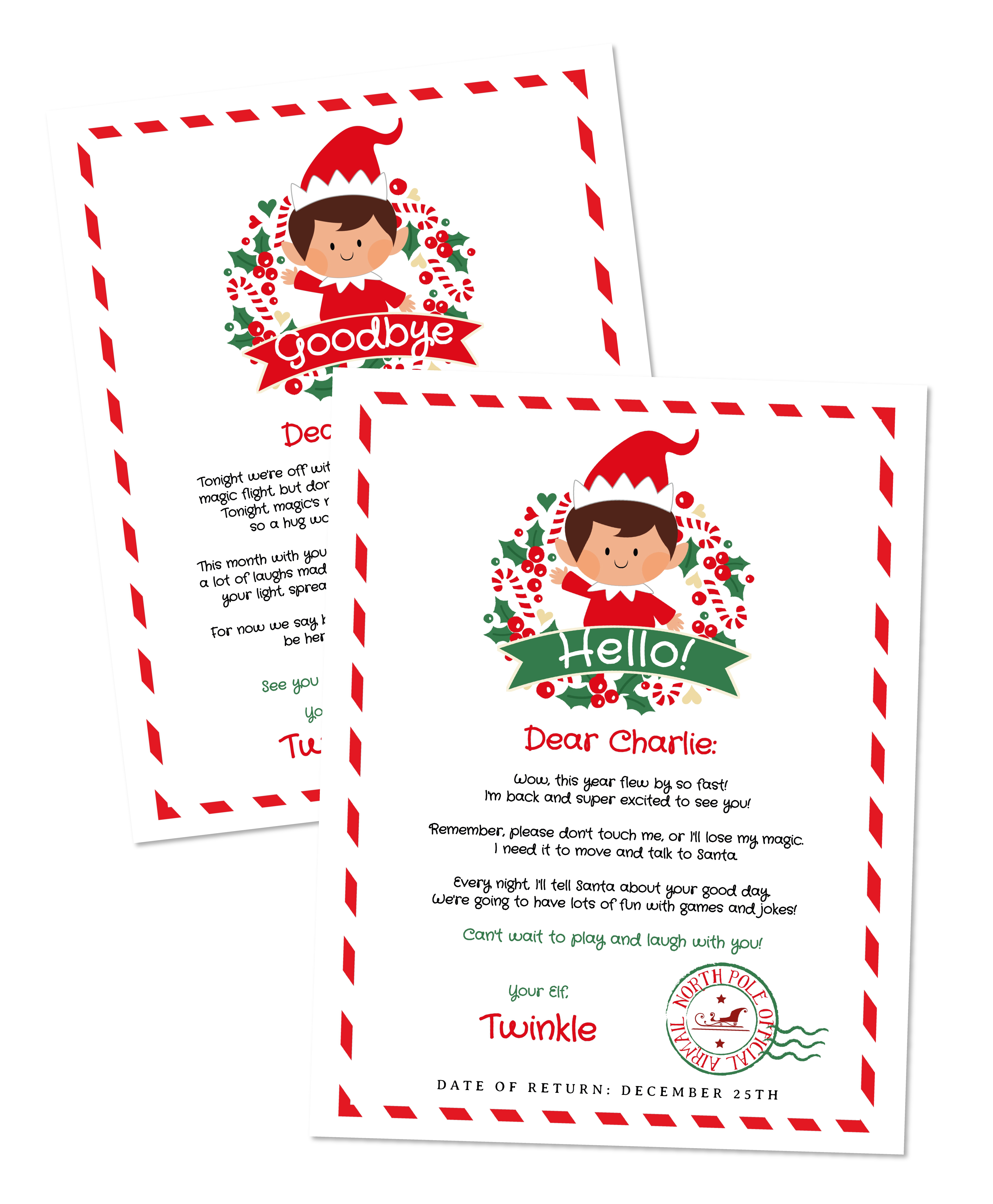 Christmas Elf Arrival, Goodbye Letter and Envelope