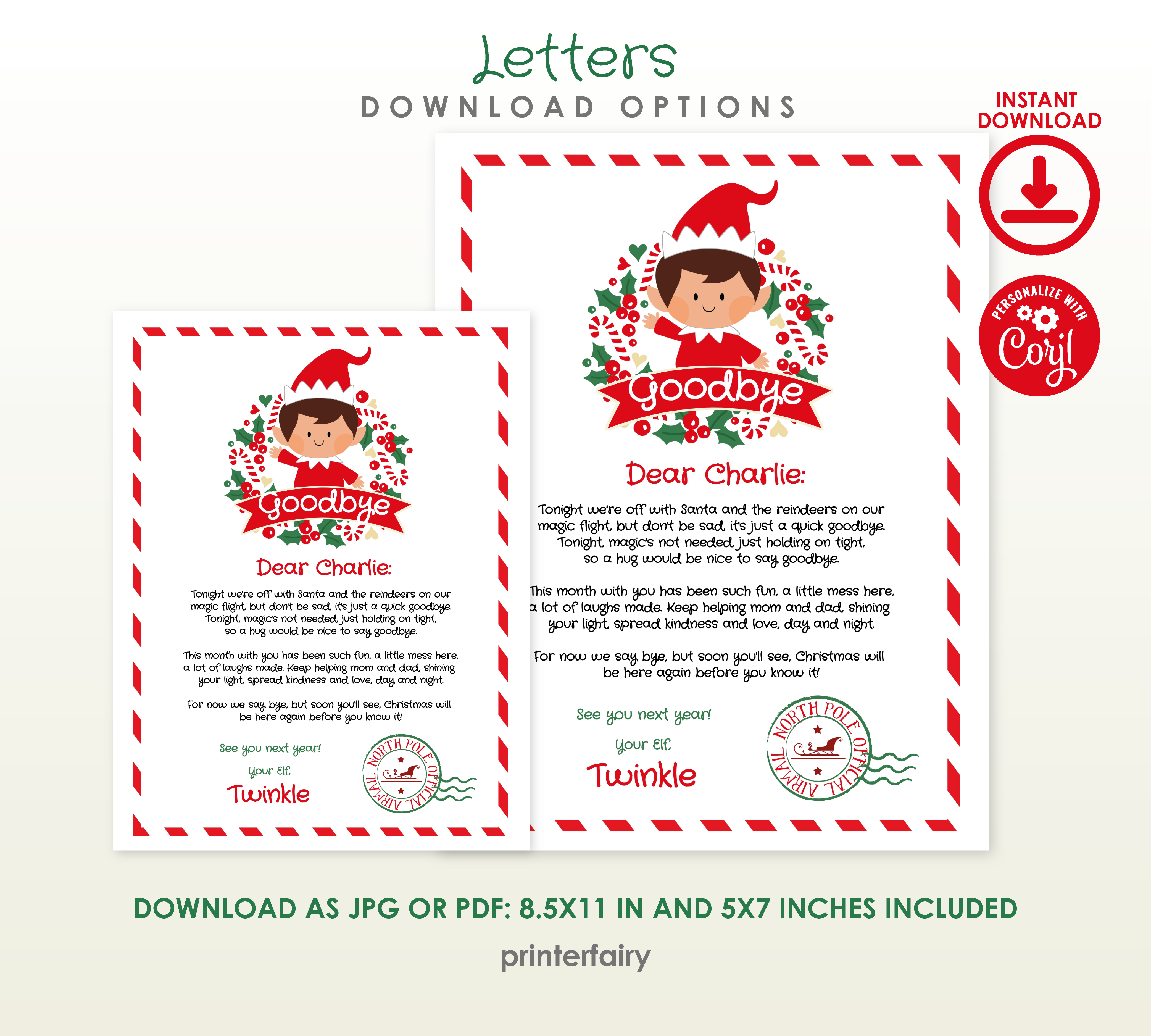 Christmas Elf Arrival, Goodbye Letter and Envelope