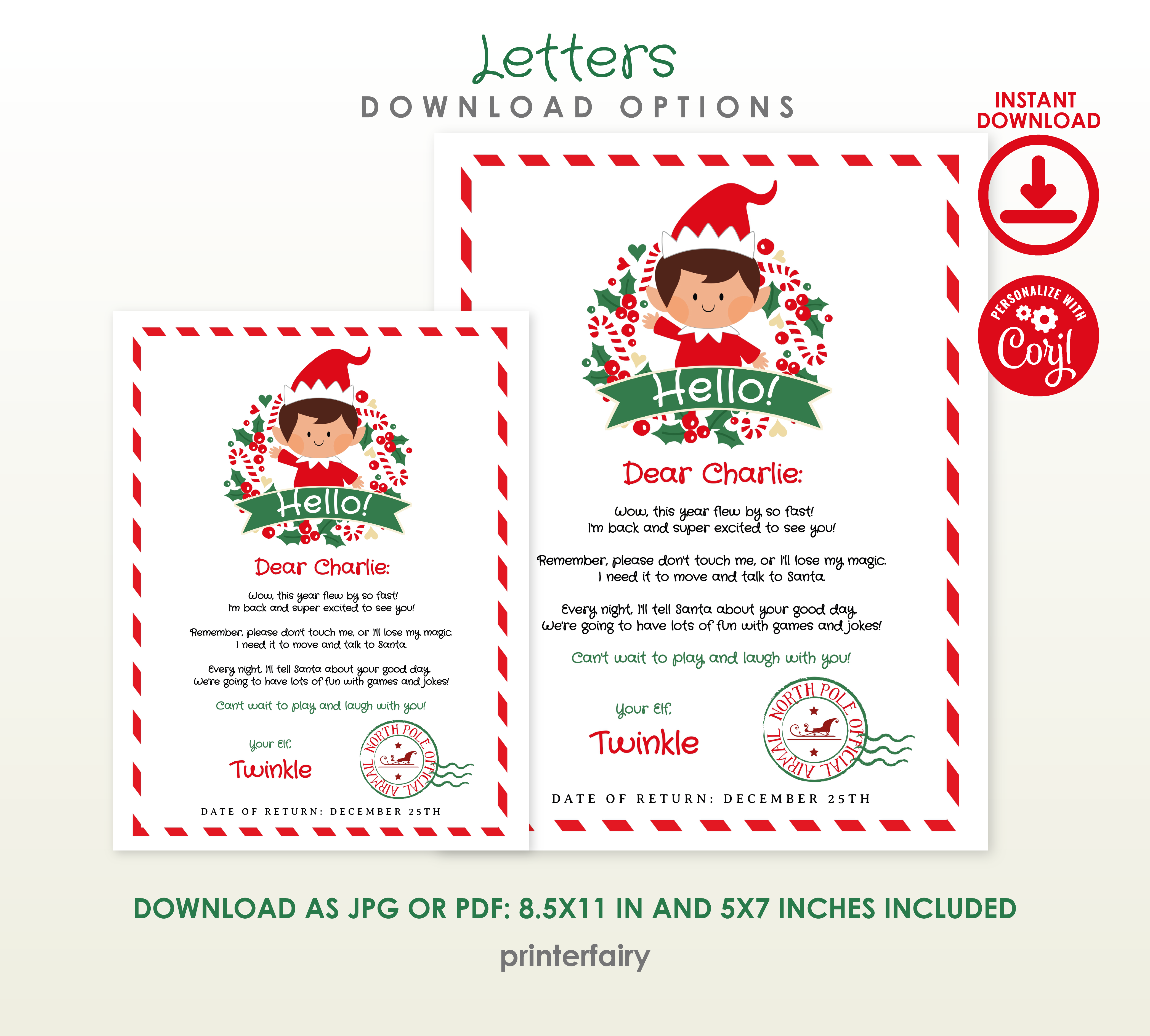 Christmas Elf Arrival, Goodbye Letter and Envelope