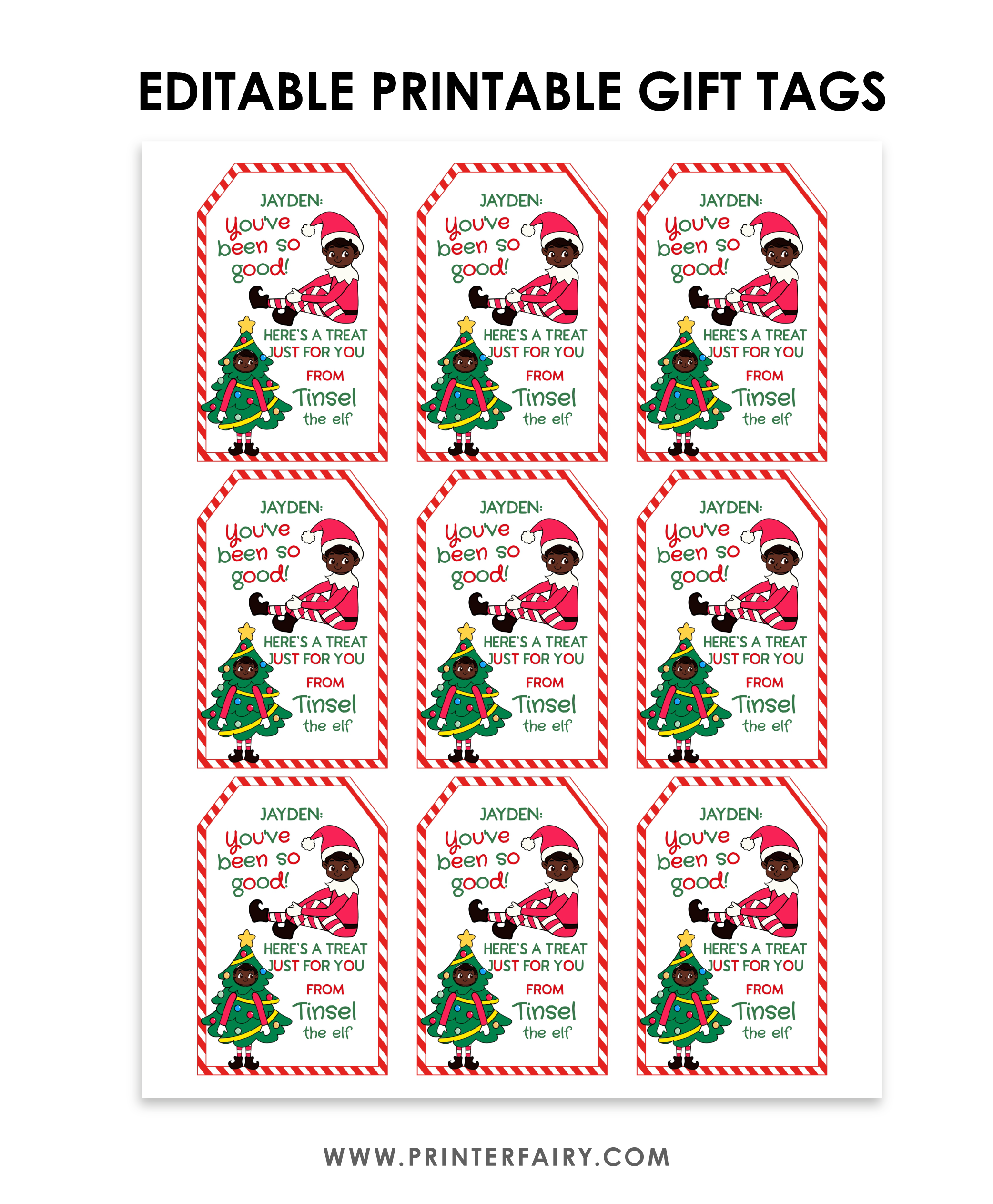 Personalized Christmas Elf Printable Gift Tags Template