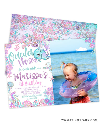 Under The Sea First Birthday Invitation with Photo