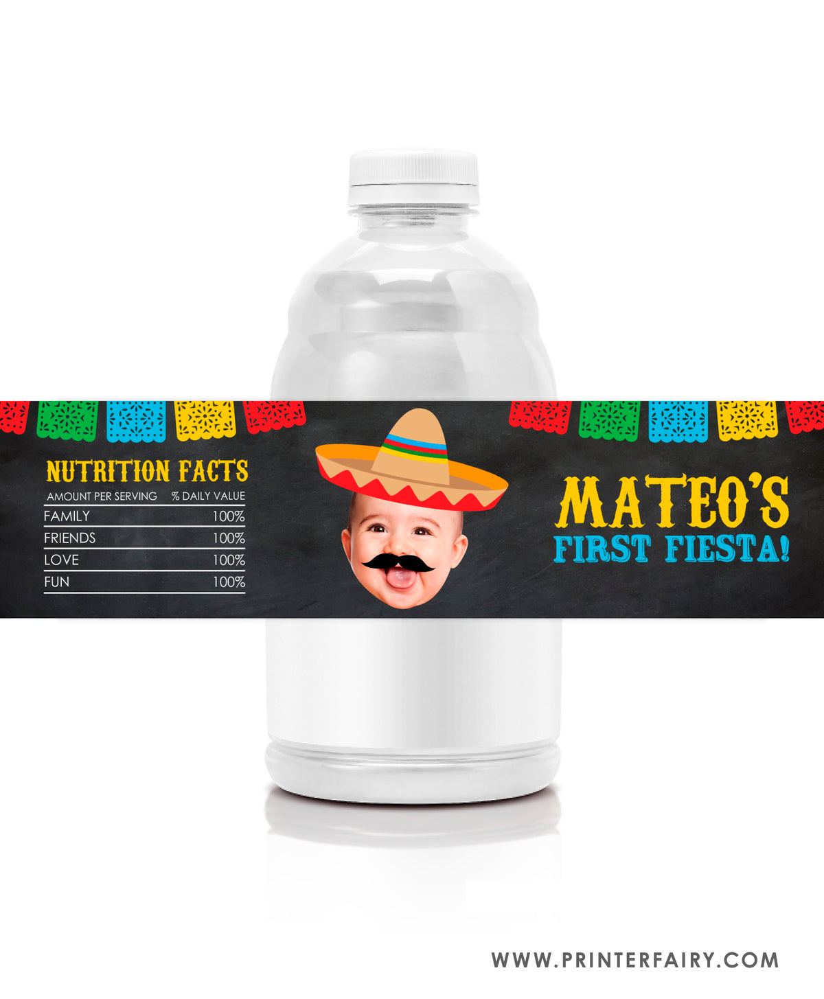 Fiesta Water Bottle Label with Photo