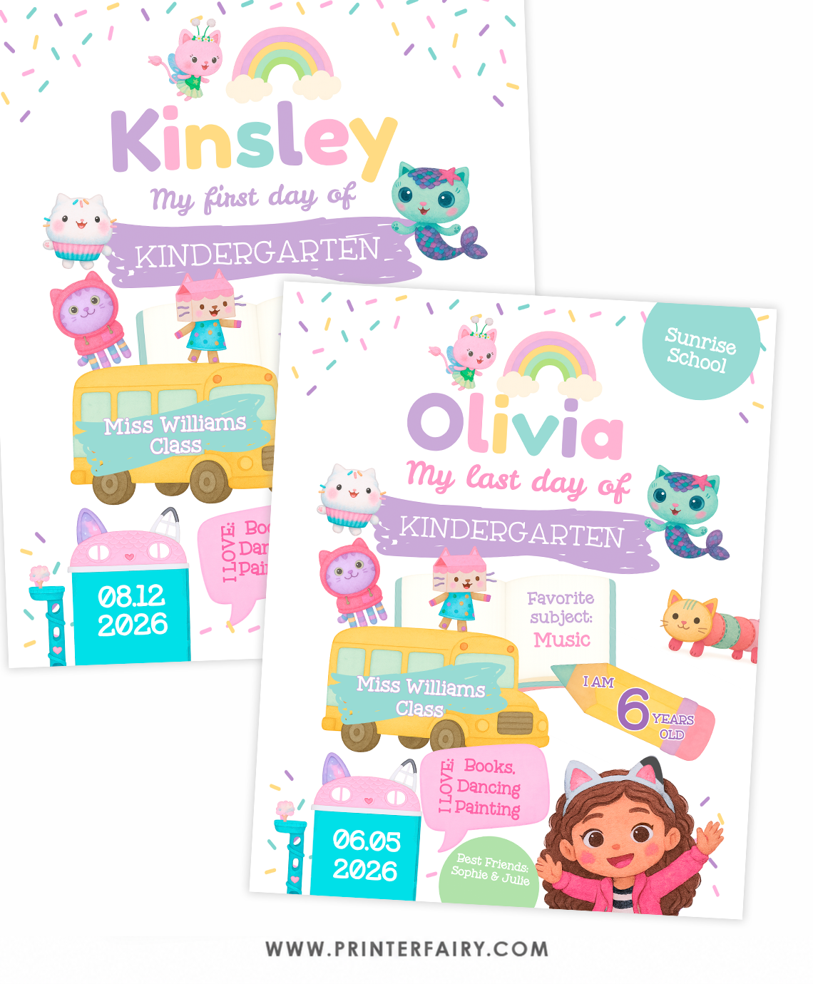 Gabby Dollhouse Back to School Signs