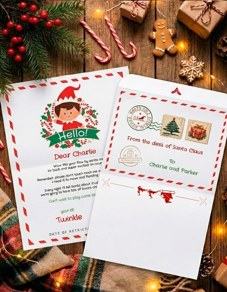 Christmas Elf Arrival, Goodbye Letter and Envelope