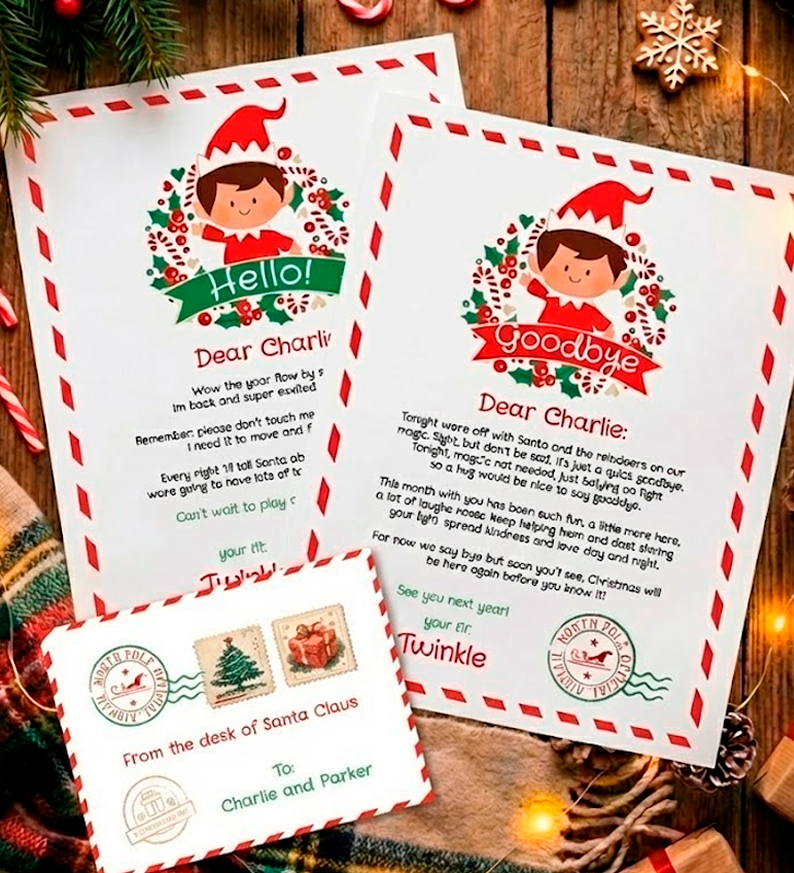 Christmas Elf Arrival, Goodbye Letter and Envelope