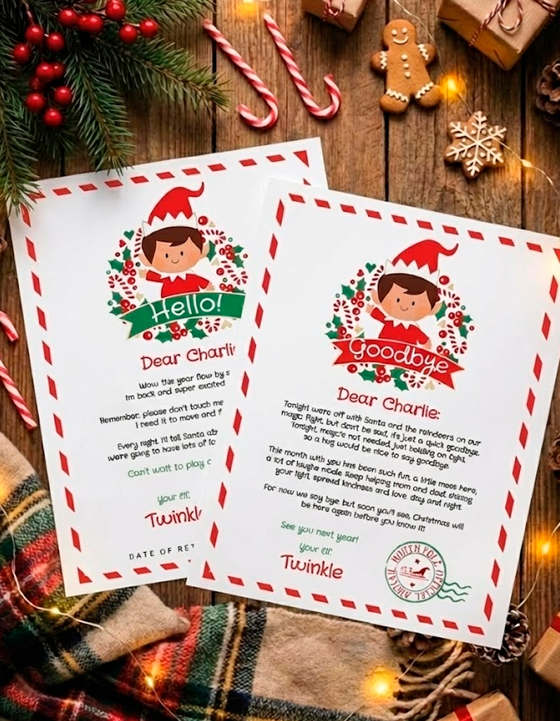 Christmas Elf Arrival, Goodbye Letter and Envelope