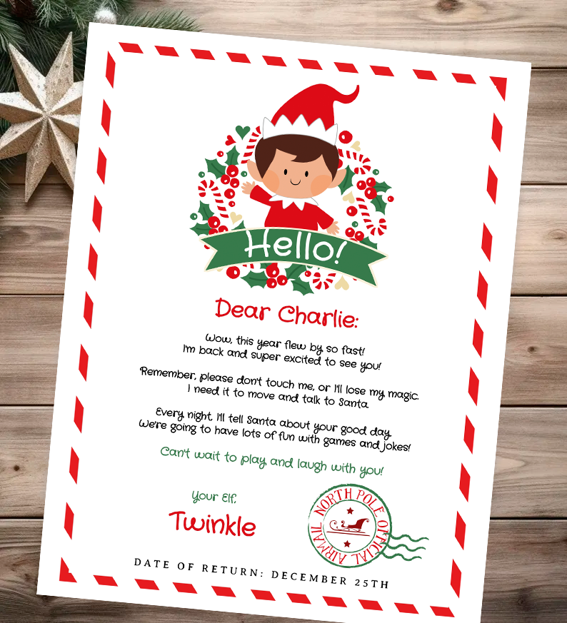 Christmas Elf Arrival, Goodbye Letter and Envelope