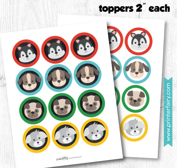Puppy Birthday Cupcake Toppers, Dog Party Printables (Digital Download)