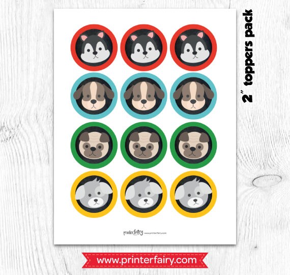 Puppy Birthday Cupcake Toppers, Dog Party Printables (Digital Download)
