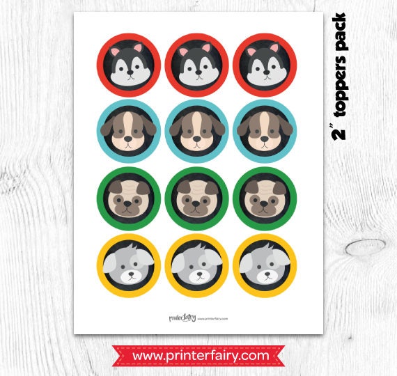 Puppy Birthday Cupcake Toppers, Dog Party Printables (Digital Download)