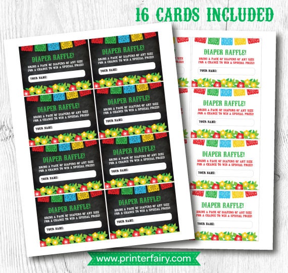 Fiesta Diaper Raffle Tickets, Baby Shower Game (Instant Download)