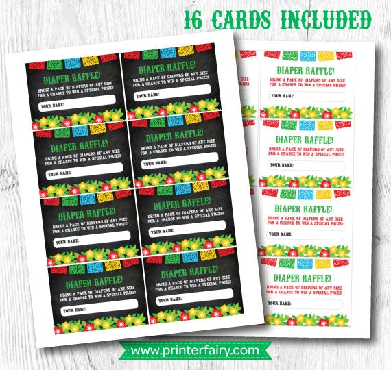 Fiesta Diaper Raffle Tickets, Baby Shower Game (Instant Download)