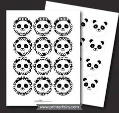 Panda Party Toppers or Stickers, Black and White INSTANT DOWNLOAD