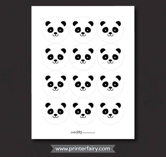 Panda Party Toppers or Stickers, Black and White INSTANT DOWNLOAD