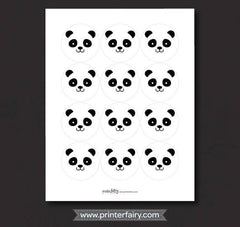 Panda Party Toppers or Stickers, Black and White INSTANT DOWNLOAD