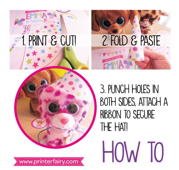 Printable Mini Plushie Hats, Pet Party Decor (Digital Download)