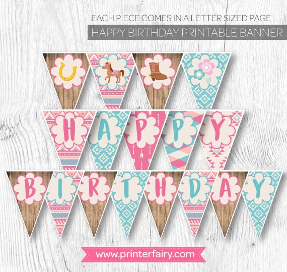 Cowgirl Birthday Party Banner Printable Decorations, Instant Download