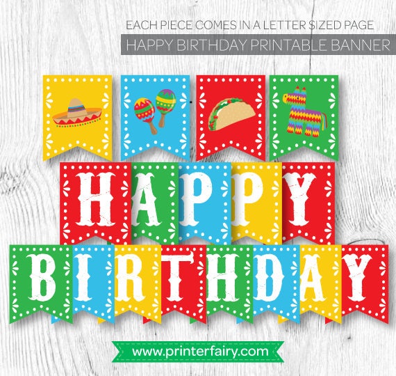 Fiesta Birthday Banner, Mexican Party Decorations (Printable Banner)