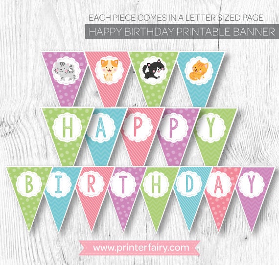 Cat Birthday Banner, Pet Adoption Party Decor (Printable)