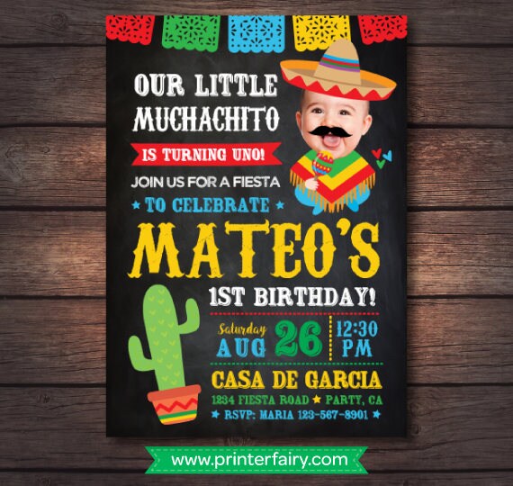Fiesta First Birthday Invitation, Baby Muchacho, Mexican Theme (Digital Invite)
