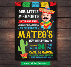 Fiesta First Birthday Invitation, Baby Muchacho, Mexican Theme (Digital Invite)