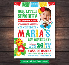 First Fiesta Birthday Invitation, Baby Senorita, Photo Invite (Digital Invite)