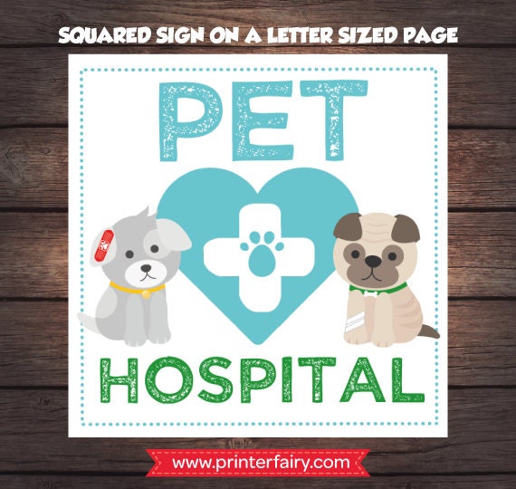 Puppy Hospital Sign and Vet Check-up, Pet Adoption Party, INSTANT DOWNLOAD Ready to print