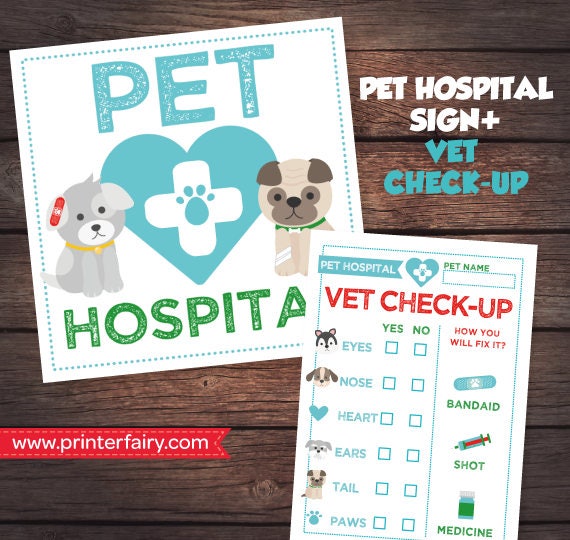 Puppy Hospital Sign and Vet Check-up, Pet Adoption Party, INSTANT DOWNLOAD Ready to print